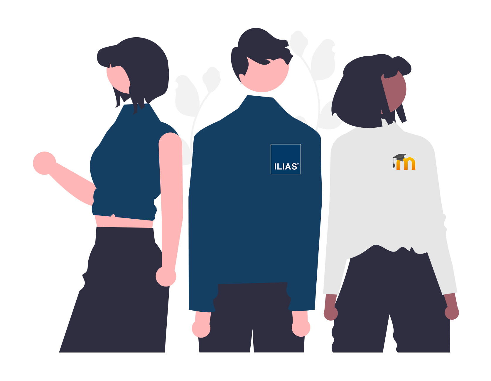 Eine gezeichnete Darstellung dreier Personen die zusammenstehen.