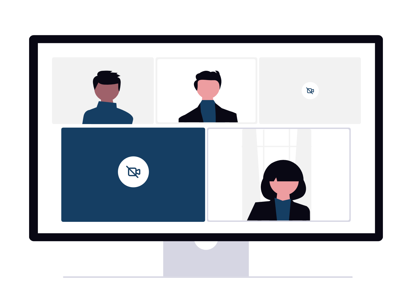 Eine Darstellung eines Monitors auf dem 3 Personen eine Videokonferenz durchführen.