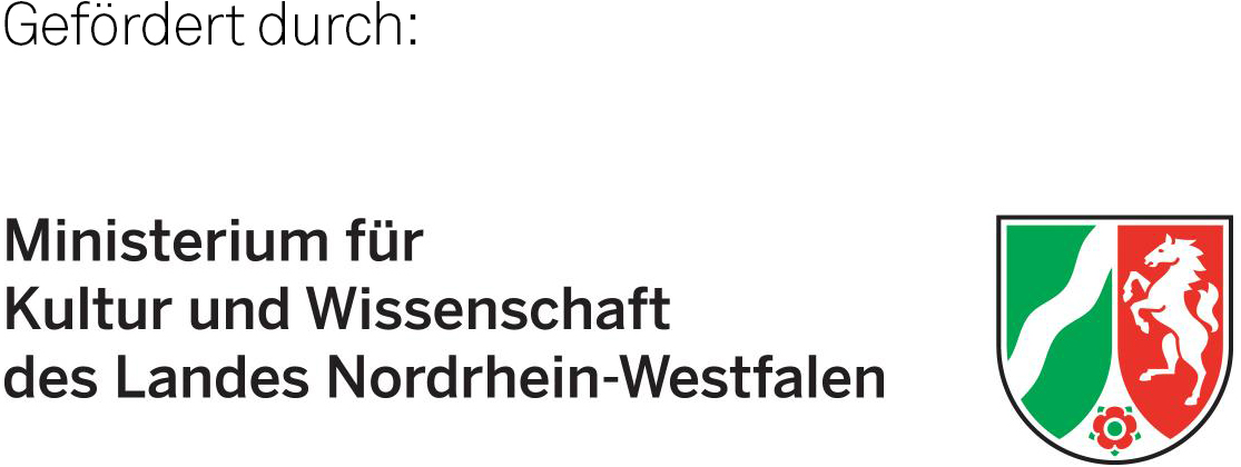 Die Grafik zeigt das Wappen des Landes NRW und den Schriftzug "Gefördert durch: Ministerium für Kultur und Wissenschaft des Landes Landes Nordrhein-Westfalen."