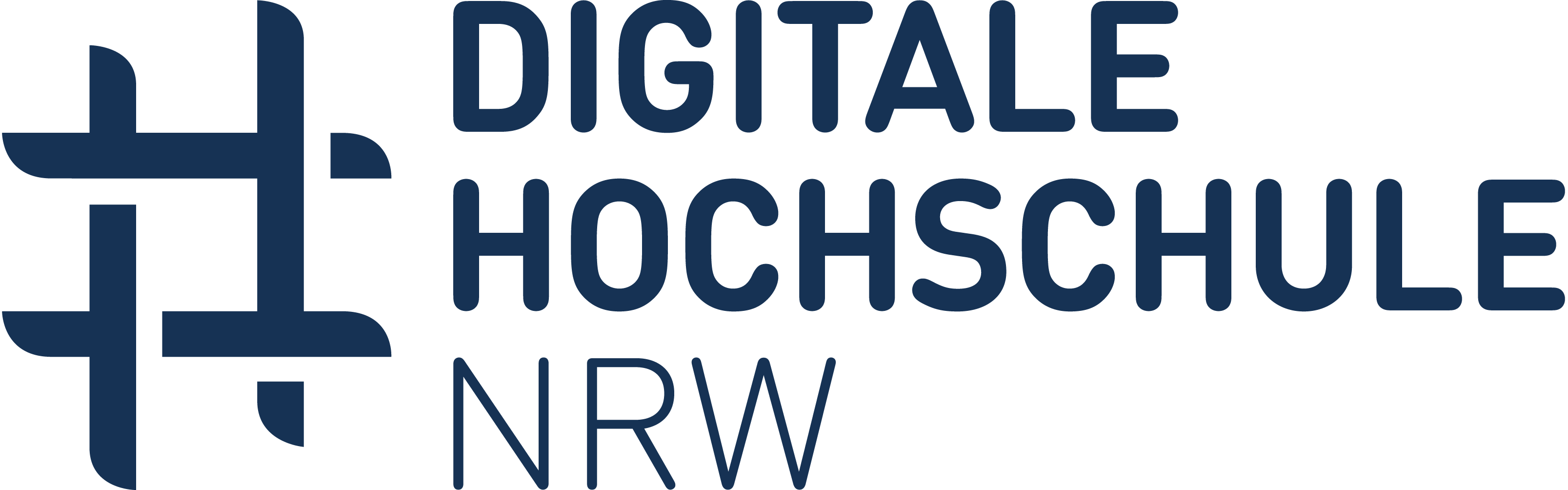 Das Bild zeigt die Wort-Bild-Marke der DH.NRW. Sie besteht aus einem stilisierten Hashtag und dem Schriftzug "DIGITALE HOCHSCHULE NRW".