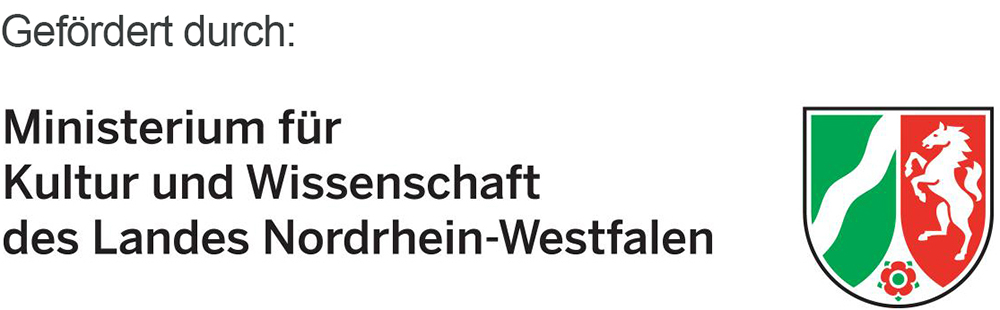 Die Grafik zeigt das Wappen des Landes NRW und den Schriftzug "Gefördert durch: Ministerium für Kultur und Wissenschaft des Landes Landes Nordrhein-Westfalen."