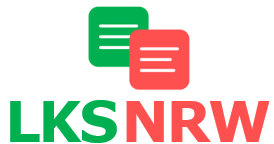 Logo der LKS NRW: Grünes und rotes Dokumentensymbol mit ‚LKS NRW‘ Text.