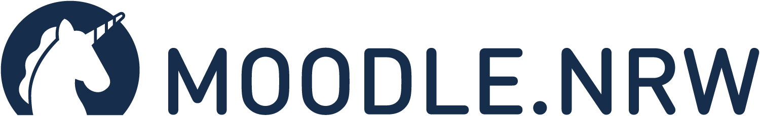 Das Bild zeigt die Wort-Bild-Marke von Moodle.nrw. Sie besteht aus der stilisierten Silhouette eines Einhornkopfes und dem Schriftzug "MOODLE.NRW".