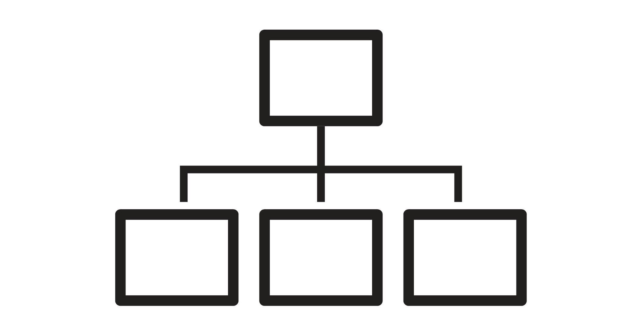 Icon mit einer Hierarchie-Struktur, oben ein Element, aus dem drei untergeordnete Elemente entstehen