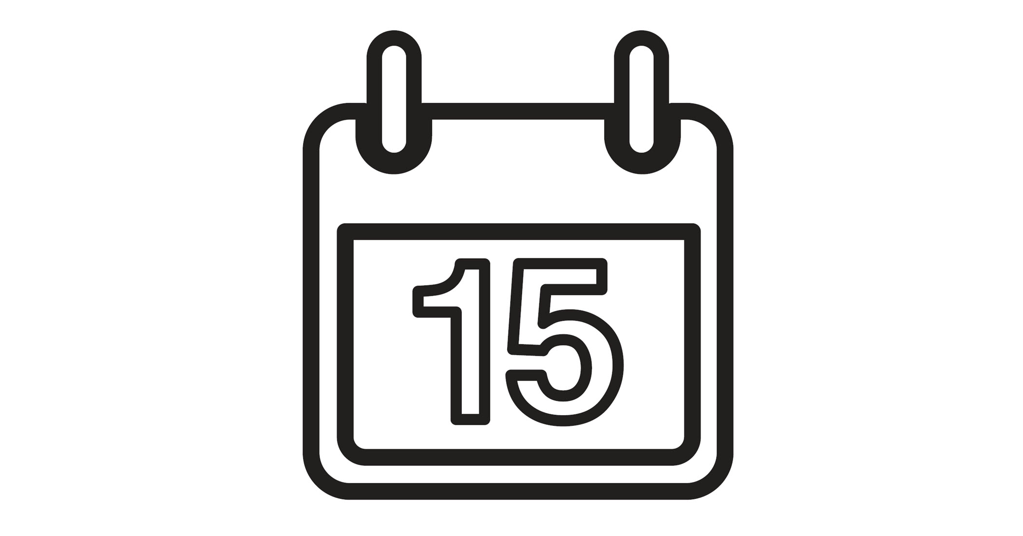 Icon mit einem Ringkalender, der die Nummer 15 zeigt